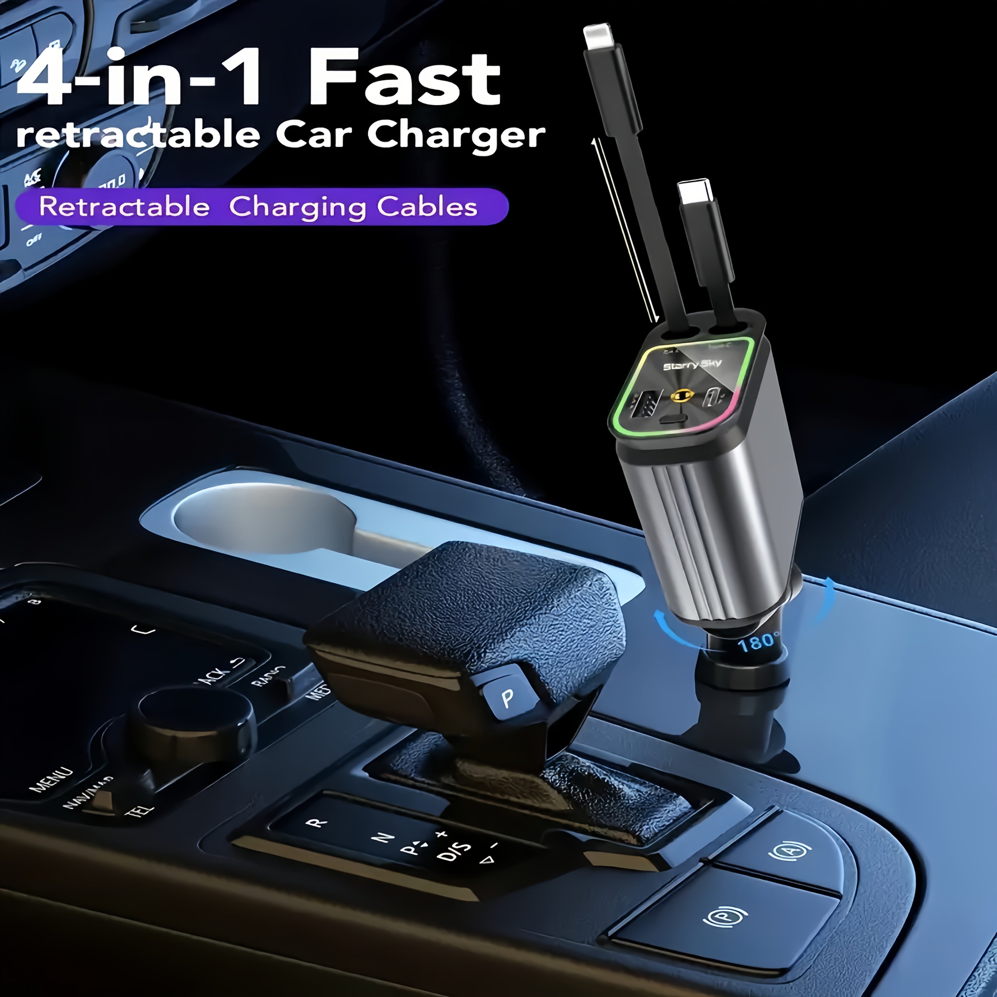 Мултифункционално зарядно за кола с LED светлина и бързо зареждане