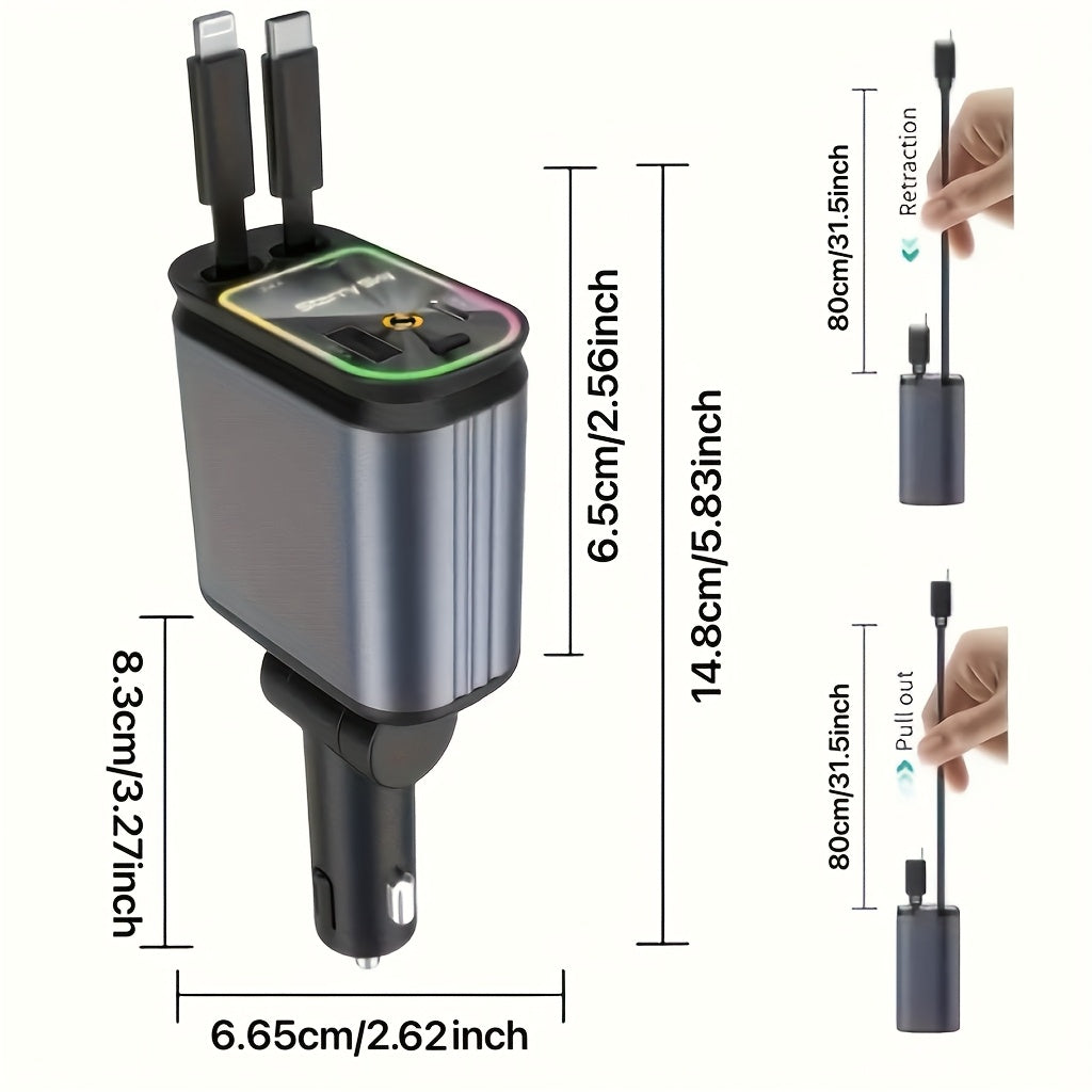 Мултифункционално зарядно за кола с LED светлина и бързо зареждане